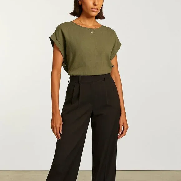 Everlane Linen Side Tie Top Olive Green Minimalist Capsule Wardrobe S - Picture 10 of 13